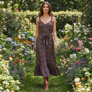 NWOT J.Crew Factory Womens Floral Maxi Dress Size 14 Linen Blend Cottagecore